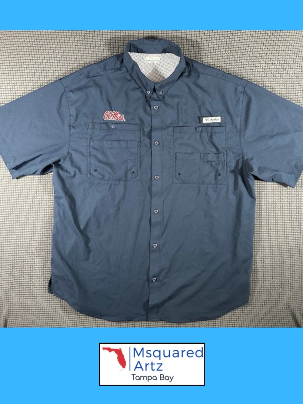 Columbia PFG Ole Miss Fishing Shirt Men's XL Blue Vented Short Sleeve Logo